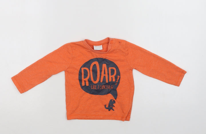 F&F Baby Orange Polyester Basic T-Shirt Size 6-9 Months Crew Neck Button - Dino