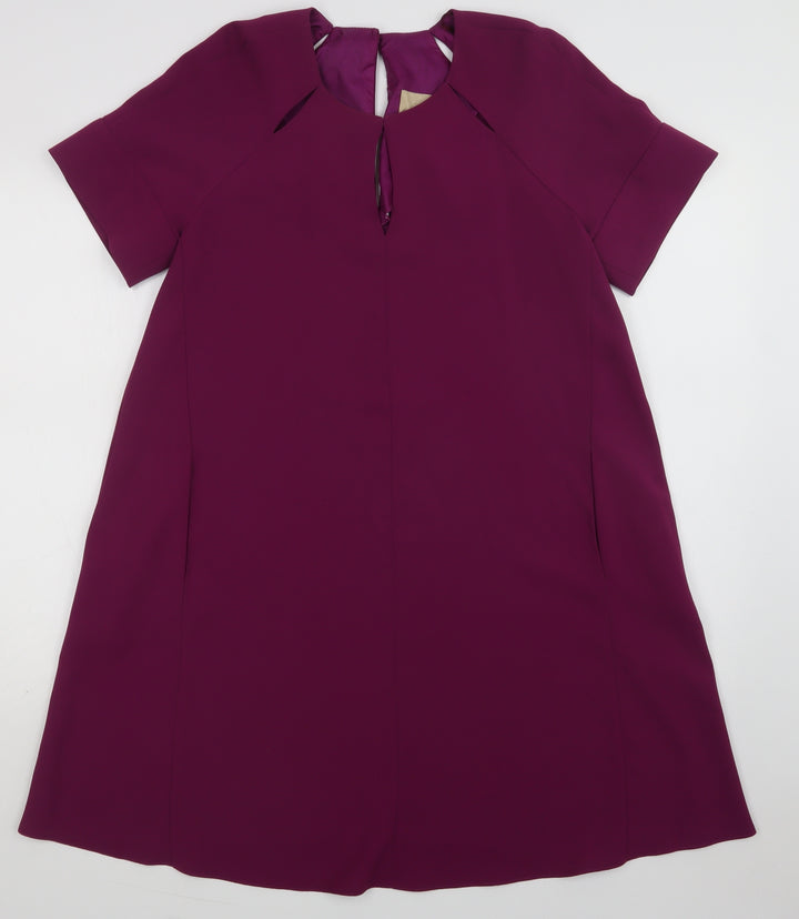 Phase Eight Womens Purple Polyester A-Line Size 10 Round Neck Button