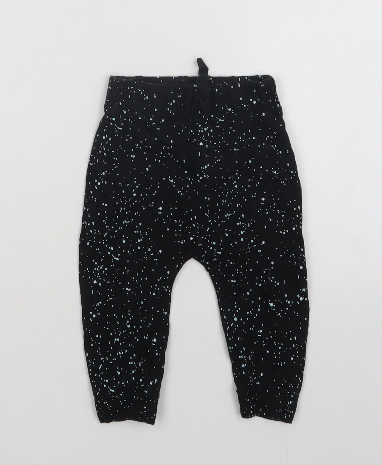 George Baby Black Polka Dot Cotton Jogger Trousers Size 6-9 Months  Drawstring