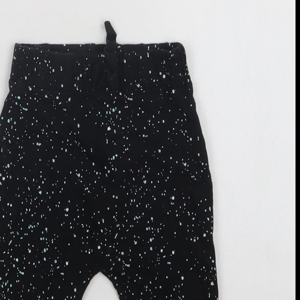George Baby Black Polka Dot Cotton Jogger Trousers Size 6-9 Months  Drawstring