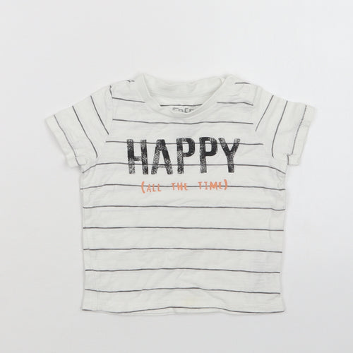 F&F Baby White Striped Cotton Basic Polo Size 6-9 Months Crew Neck Snap - Happy