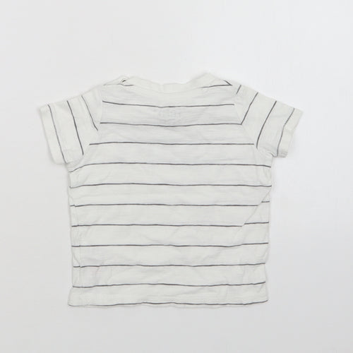 F&F Baby White Striped Cotton Basic Polo Size 6-9 Months Crew Neck Snap - Happy