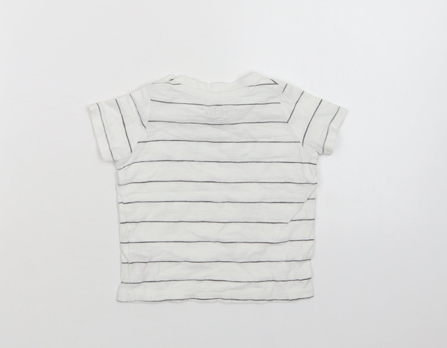 F&F Baby White Striped Cotton Basic Polo Size 6-9 Months Crew Neck Snap - Happy