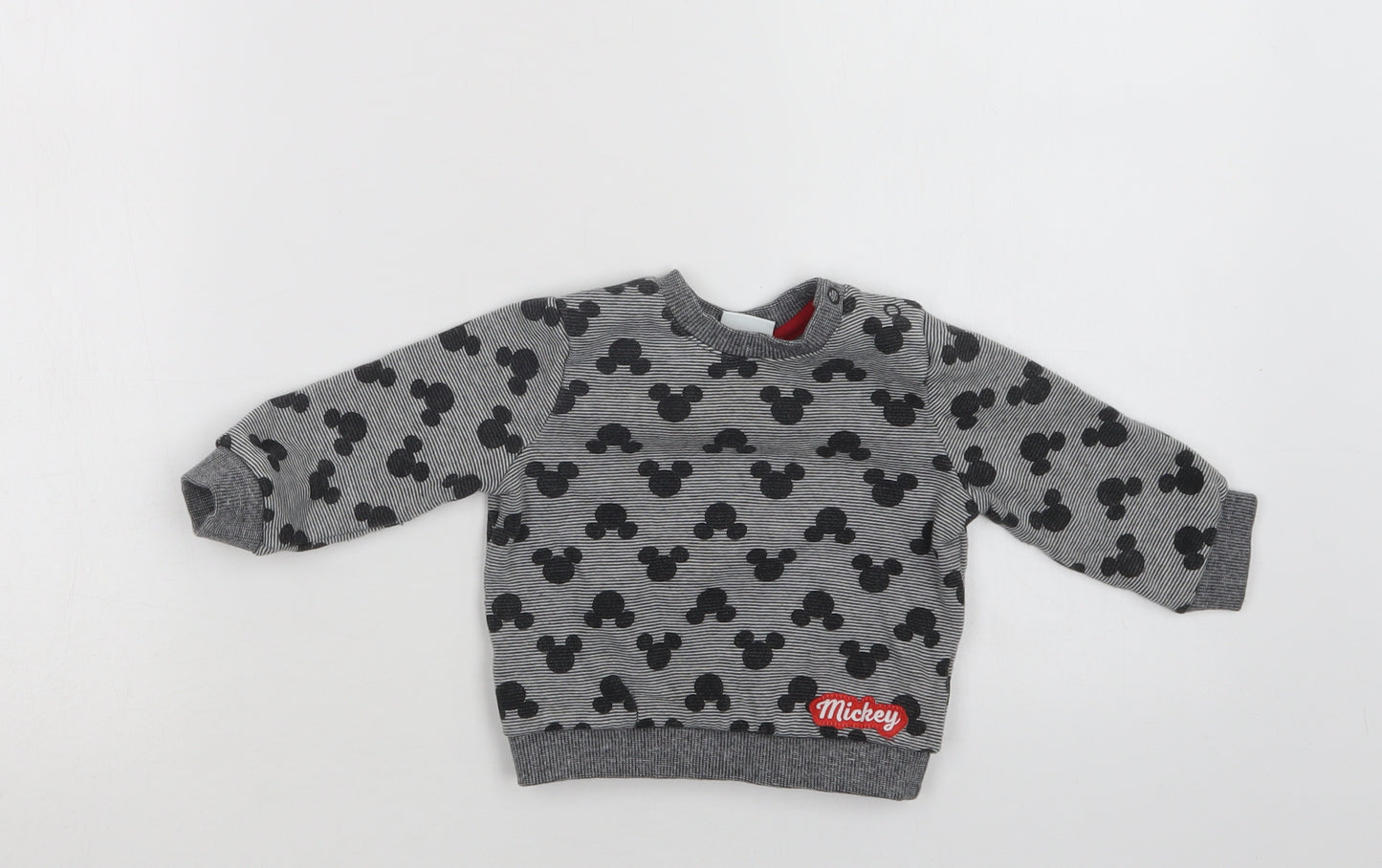 Disney Baby Baby Grey Geometric Cotton Pullover Jumper Size 6-9 Months  Snap - Mickey Mouse