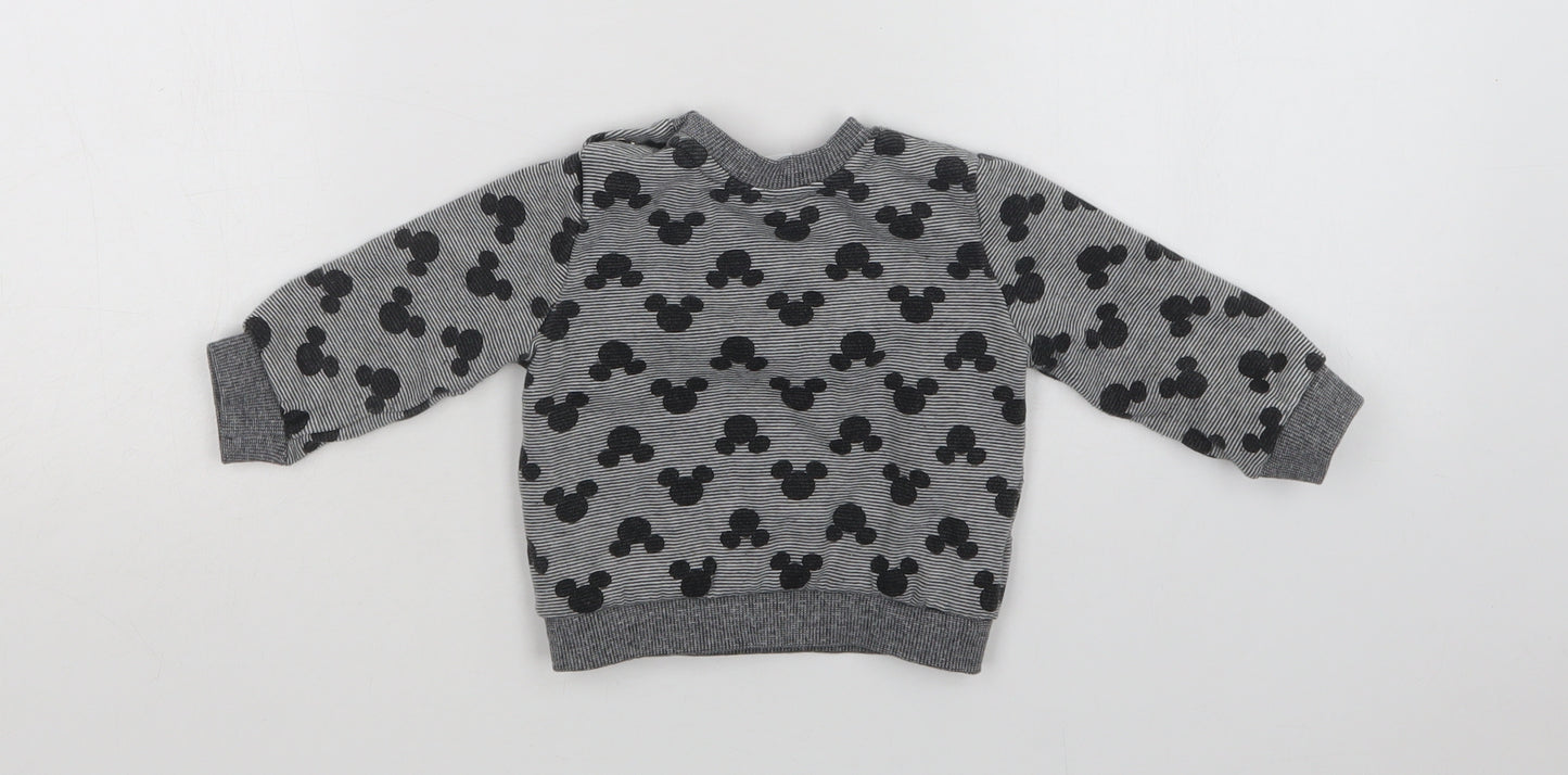 Disney Baby Baby Grey Geometric Cotton Pullover Jumper Size 6-9 Months  Snap - Mickey Mouse
