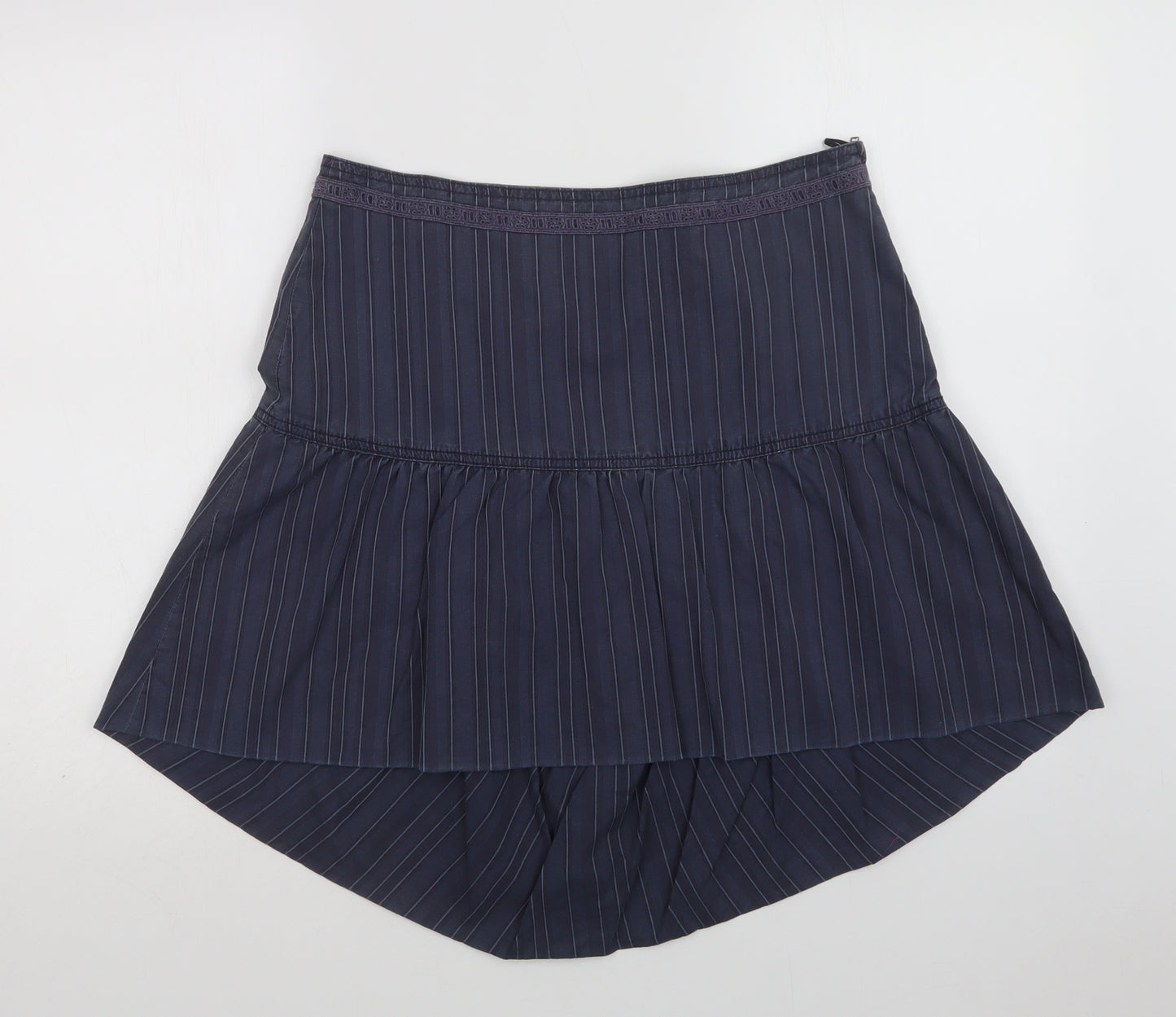 Per Una Womens Blue Striped Cotton A-Line Skirt Size 12   Zip