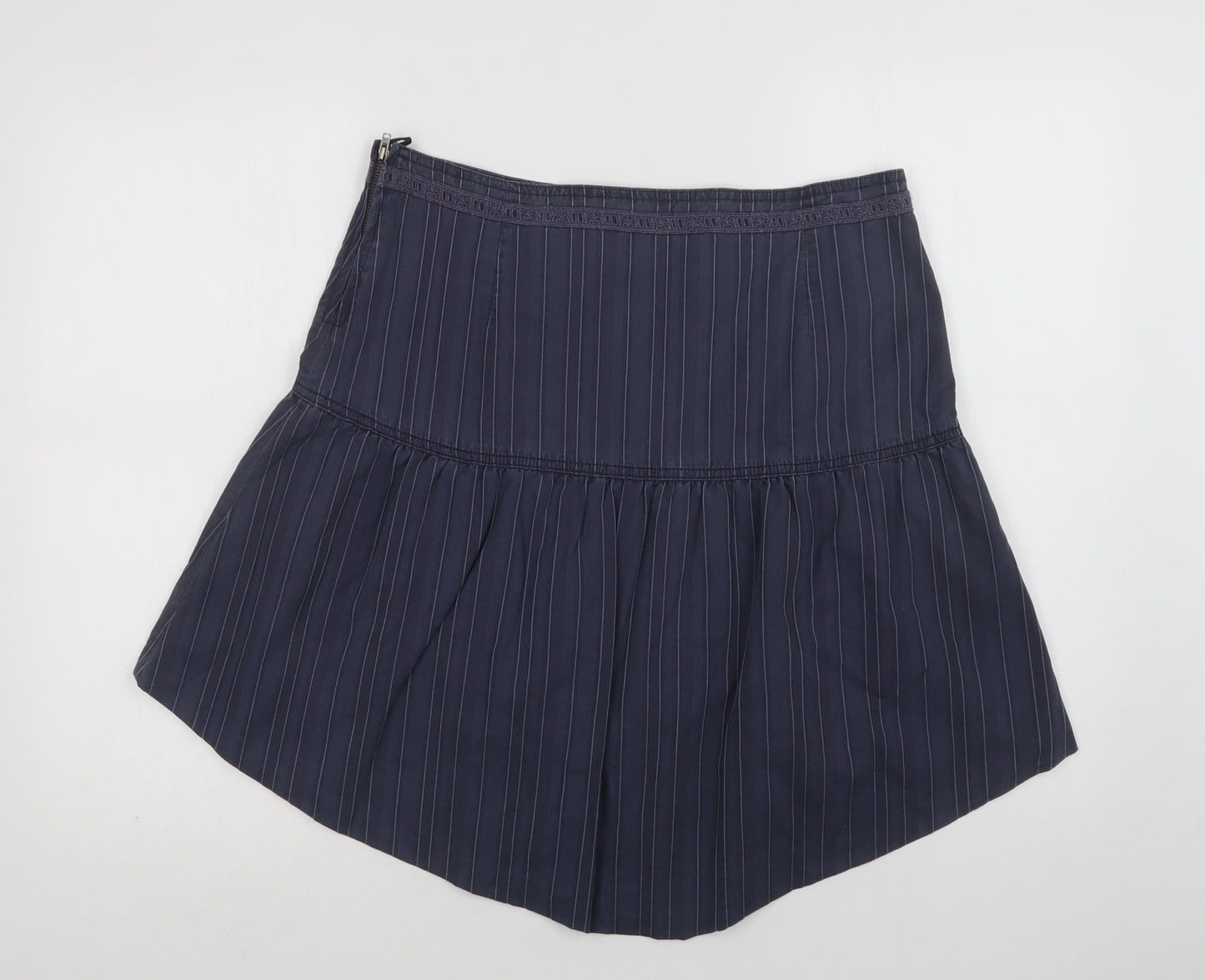 Per Una Womens Blue Striped Cotton A-Line Skirt Size 12   Zip