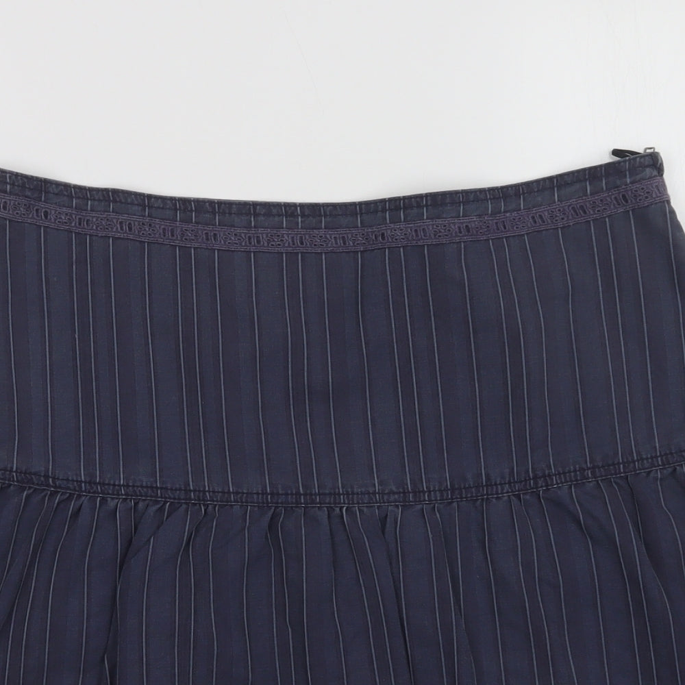 Per Una Womens Blue Striped Cotton A-Line Skirt Size 12   Zip