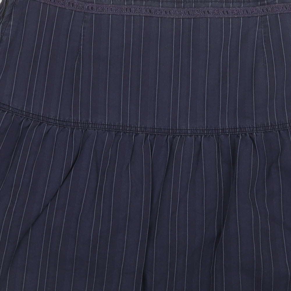 Per Una Womens Blue Striped Cotton A-Line Skirt Size 12   Zip