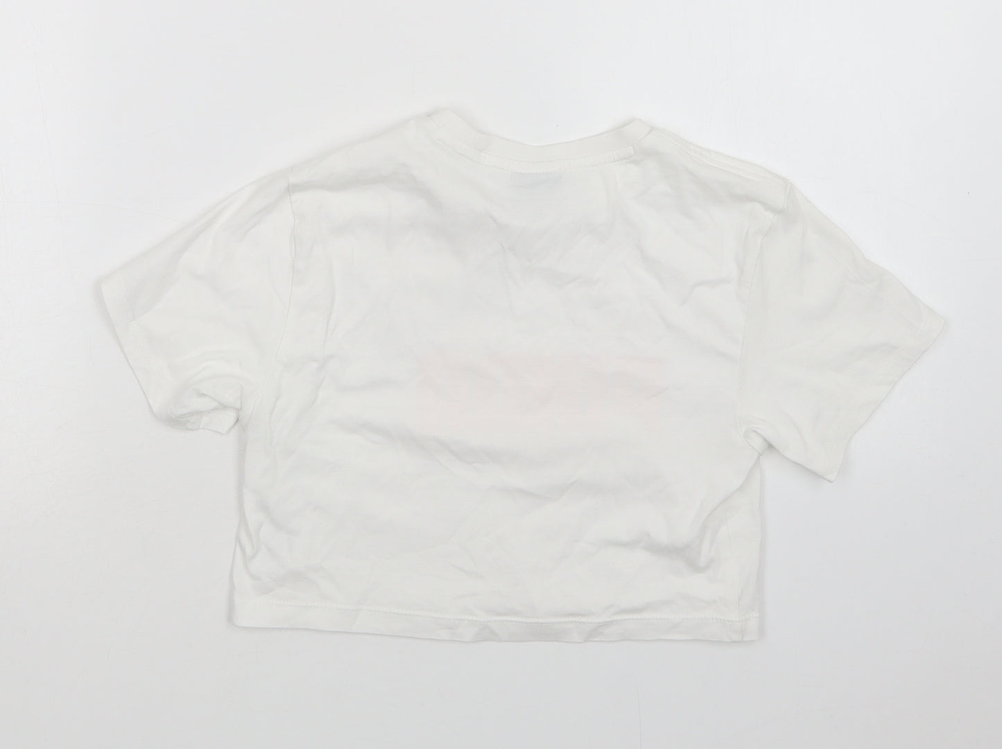 PUMA Girls White  Cotton Basic T-Shirt Size 5-6 Years Crew Neck