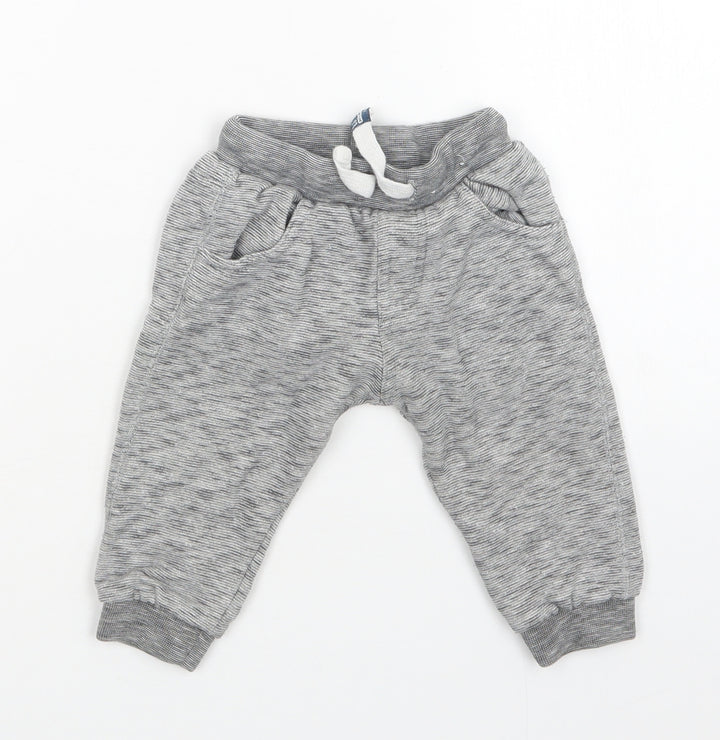 F&F Baby Grey  Cotton Jogger Trousers Size 6-9 Months  Drawstring