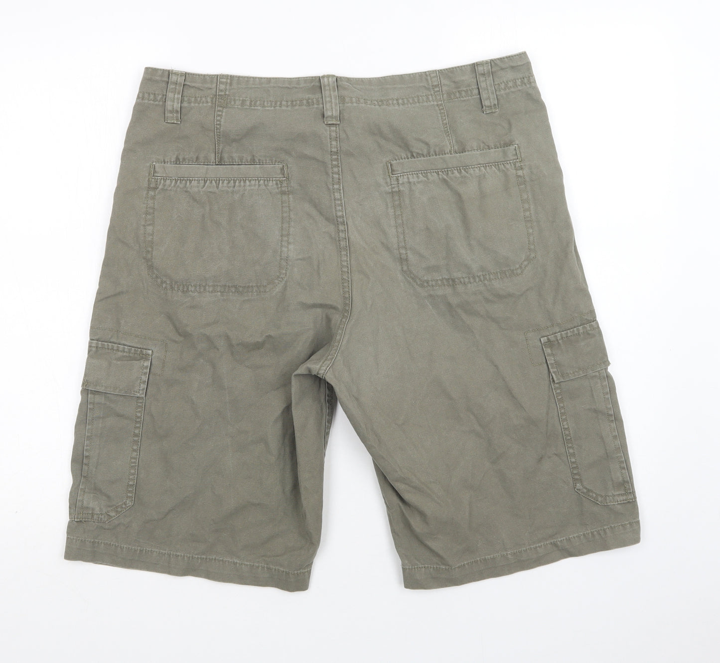 F&F Mens Green  Cotton Cargo Shorts Size 32 L12 in Regular Button
