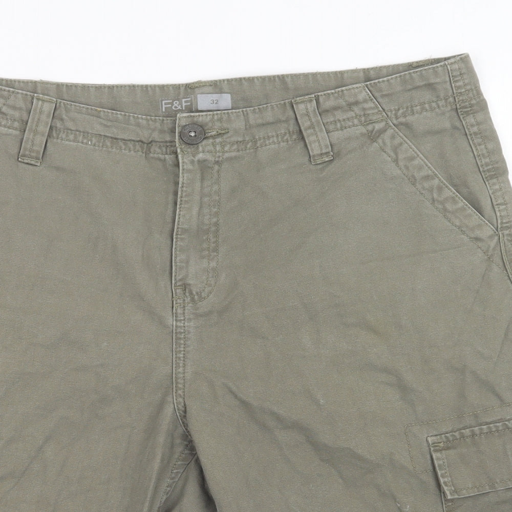 F&F Mens Green  Cotton Cargo Shorts Size 32 L12 in Regular Button