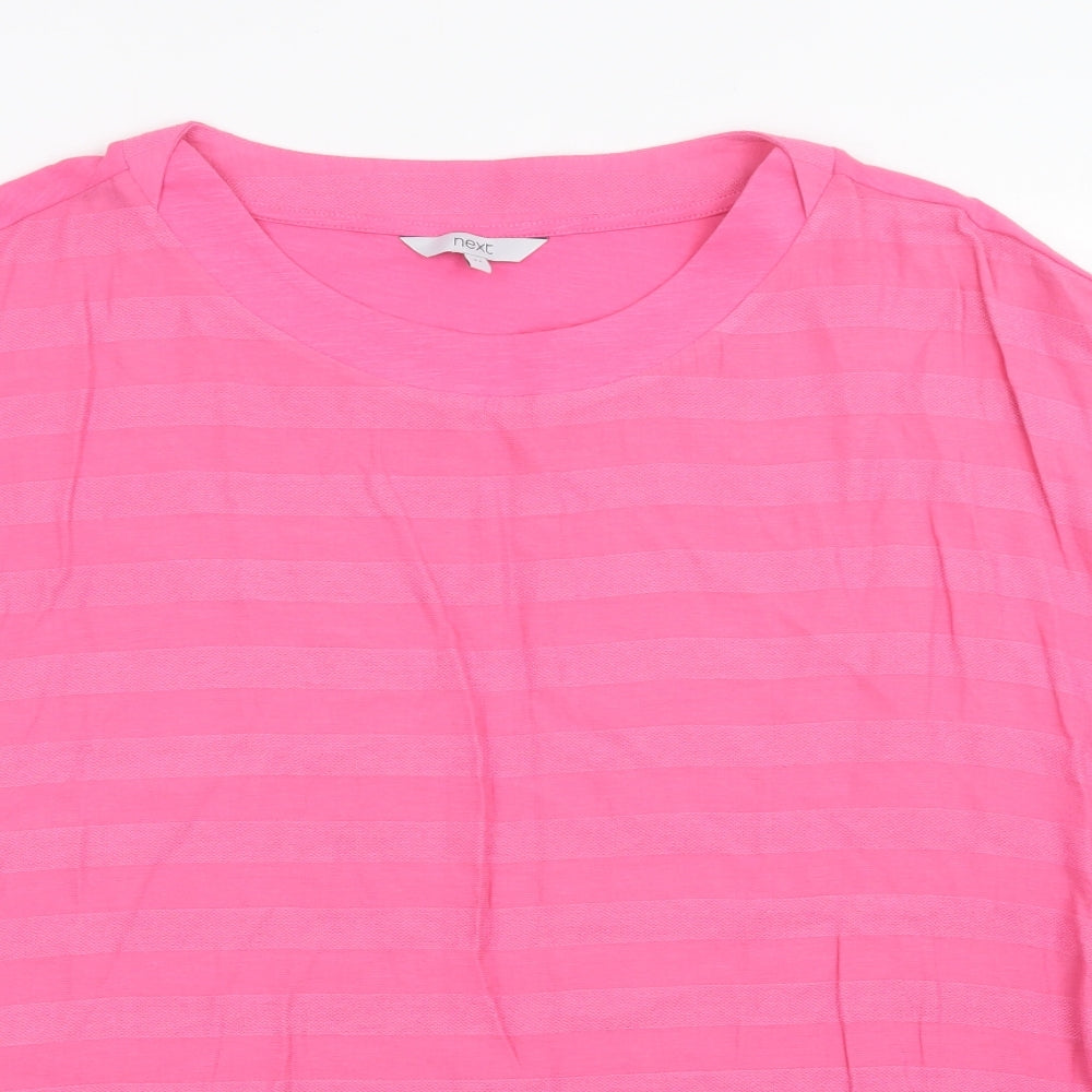 NEXT Womens Pink Striped Cotton Basic Blouse Size 22 Crew Neck