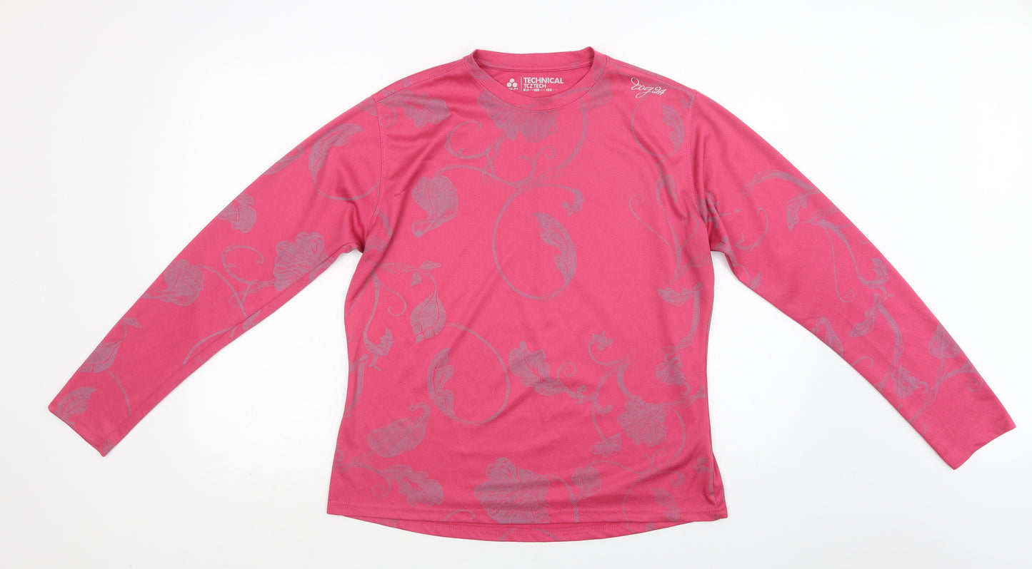 TOG 24 Womens Pink Floral Polyester Basic T-Shirt Size 18 Crew Neck