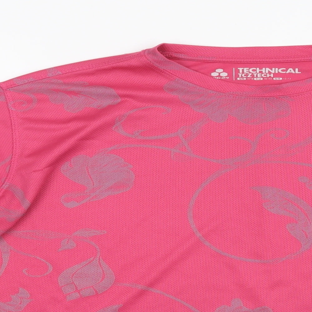 TOG 24 Womens Pink Floral Polyester Basic T-Shirt Size 18 Crew Neck