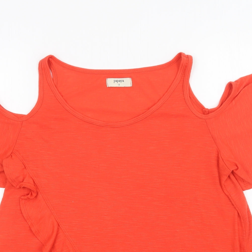 Papaya Womens Red   Basic Blouse Size 12 Scoop Neck - Cold Shoulder