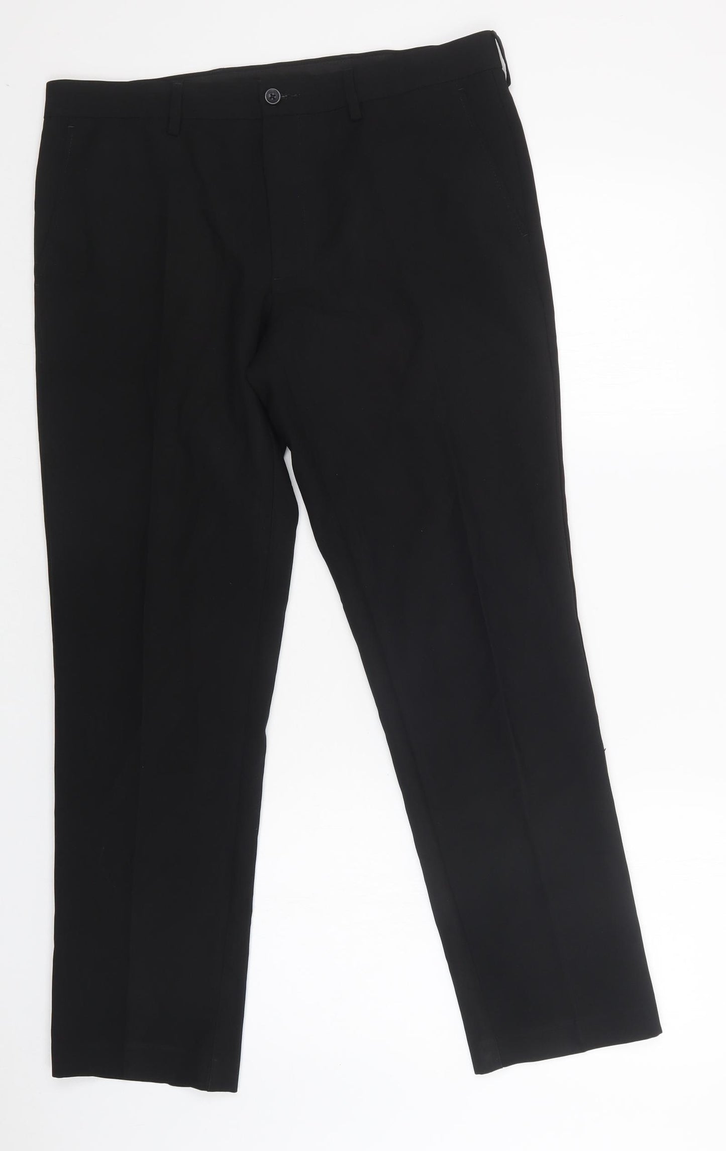 M&S Mens Black  Polyester Dress Pants Trousers Size 34 L29 in Regular Button