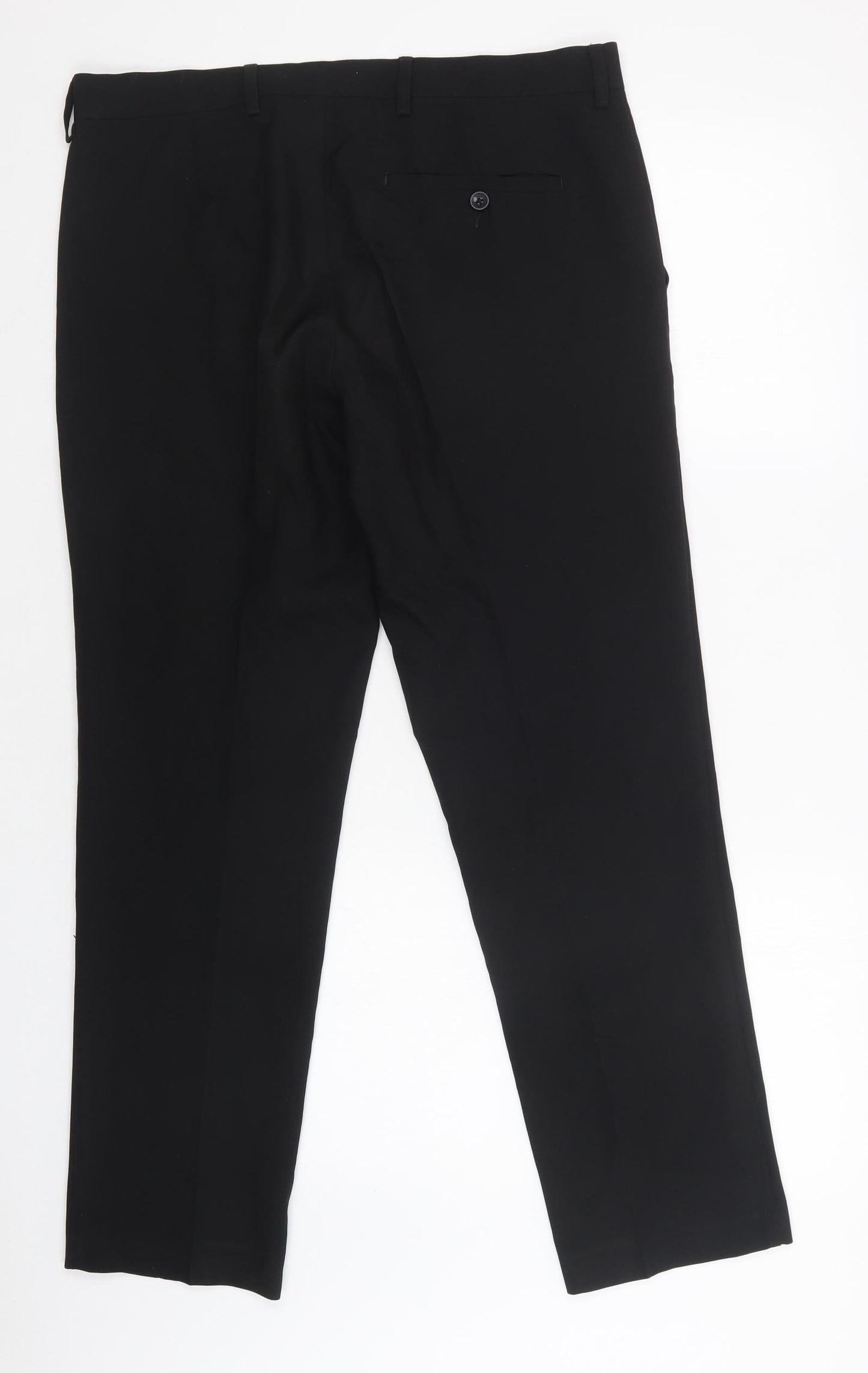M&S Mens Black  Polyester Dress Pants Trousers Size 34 L29 in Regular Button