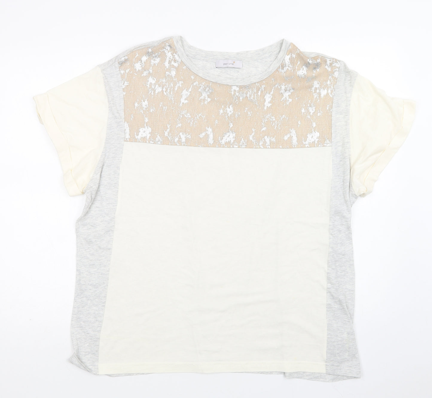 Per Una Womens Ivory Colourblock Cotton Basic Blouse Size 22 Crew Neck