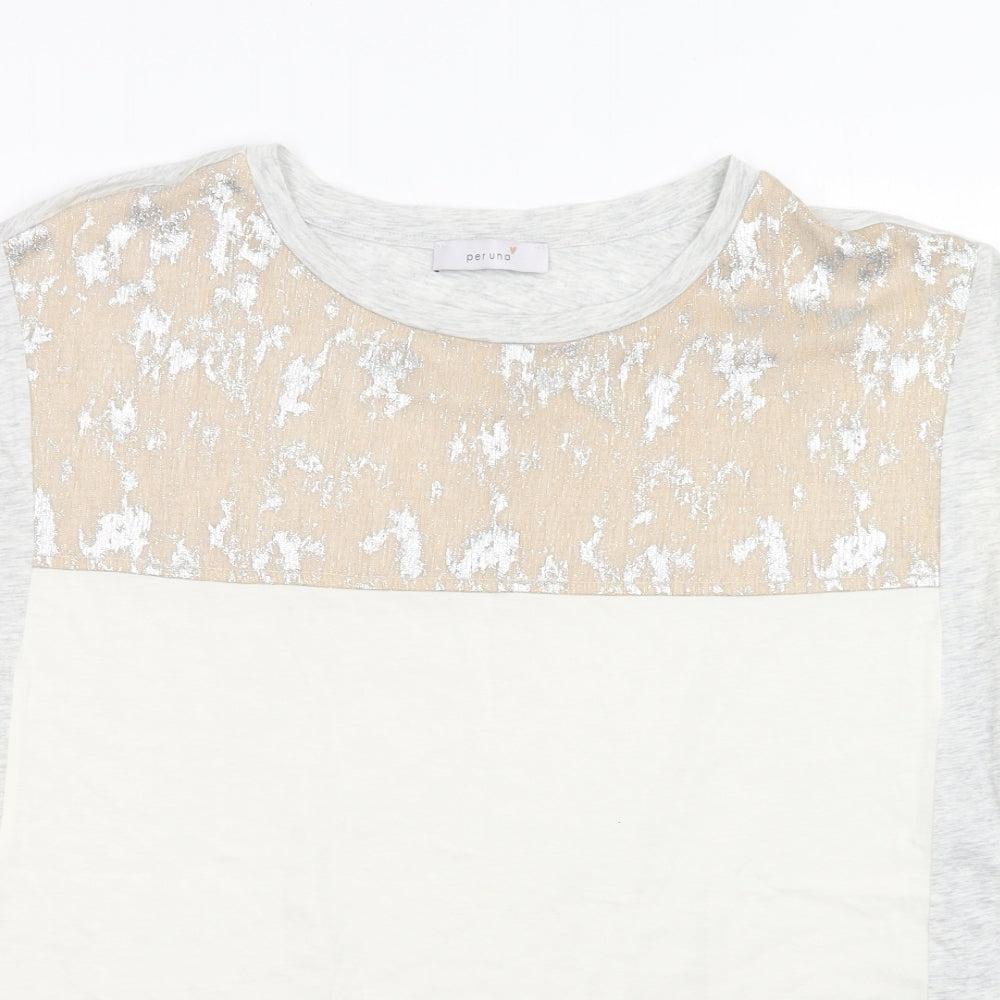 Per Una Womens Ivory Colourblock Cotton Basic Blouse Size 22 Crew Neck