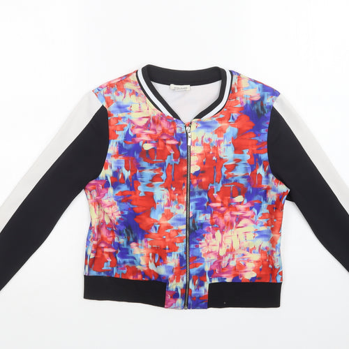 River Island Girls Multicoloured Geometric Polyester Full Zip Sweatshirt Size 9-10 Years  Zip