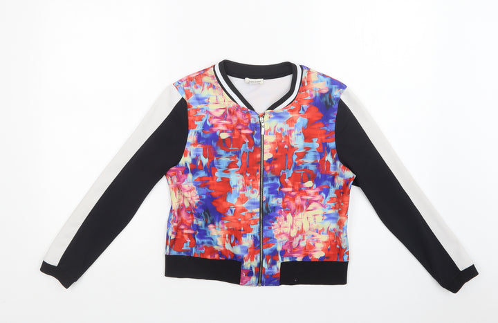 River Island Girls Multicoloured Geometric Polyester Full Zip Sweatshirt Size 9-10 Years  Zip