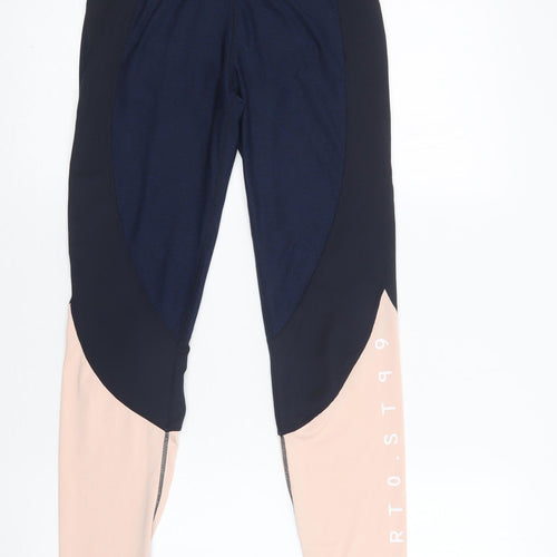 H&M Womens Blue Colourblock Polyester Compression Leggings Size S L29 in Regular