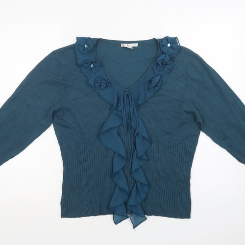 Klass Womens Green V-Neck  Viscose Pullover Jumper Size XL