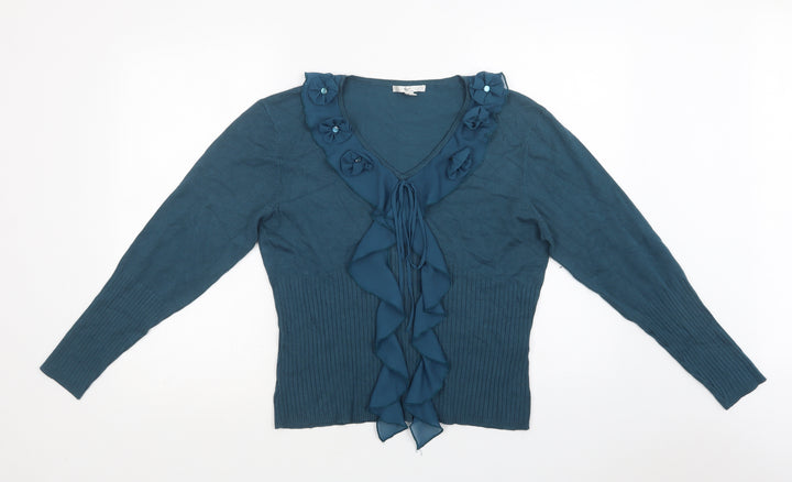Klass Womens Green V-Neck Viscose Pullover Jumper Size XL
