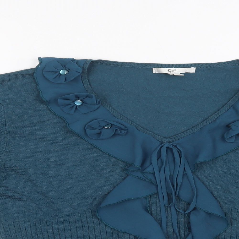 Klass Womens Green V-Neck  Viscose Pullover Jumper Size XL