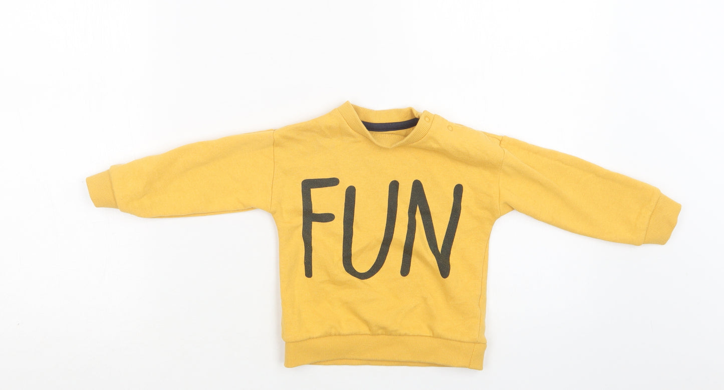F&F Baby Yellow  Cotton Pullover Jumper Size 12-18 Months  Snap - Fun