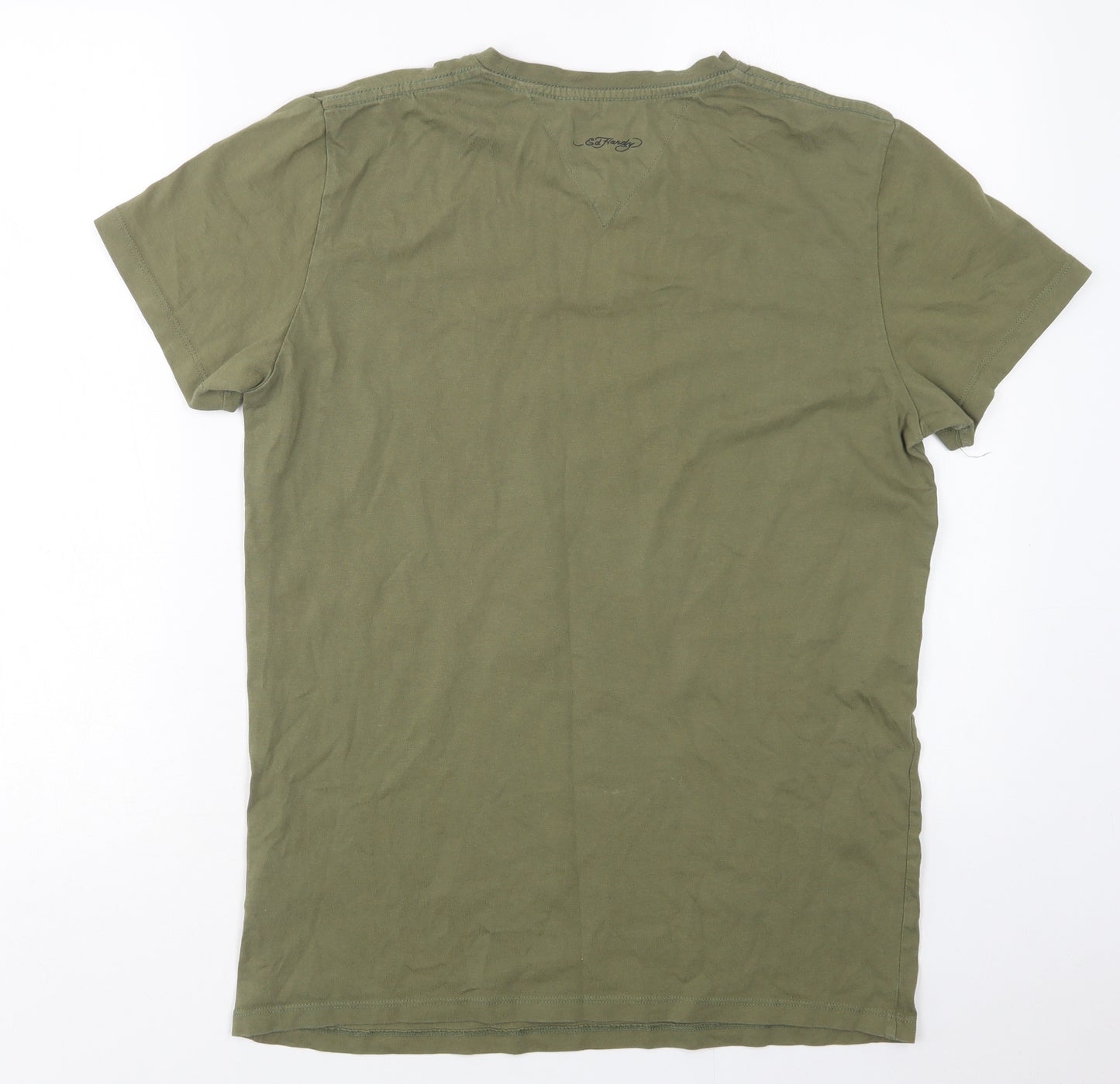 Ed Hardy Mens Green  Cotton  T-Shirt Size M Crew Neck
