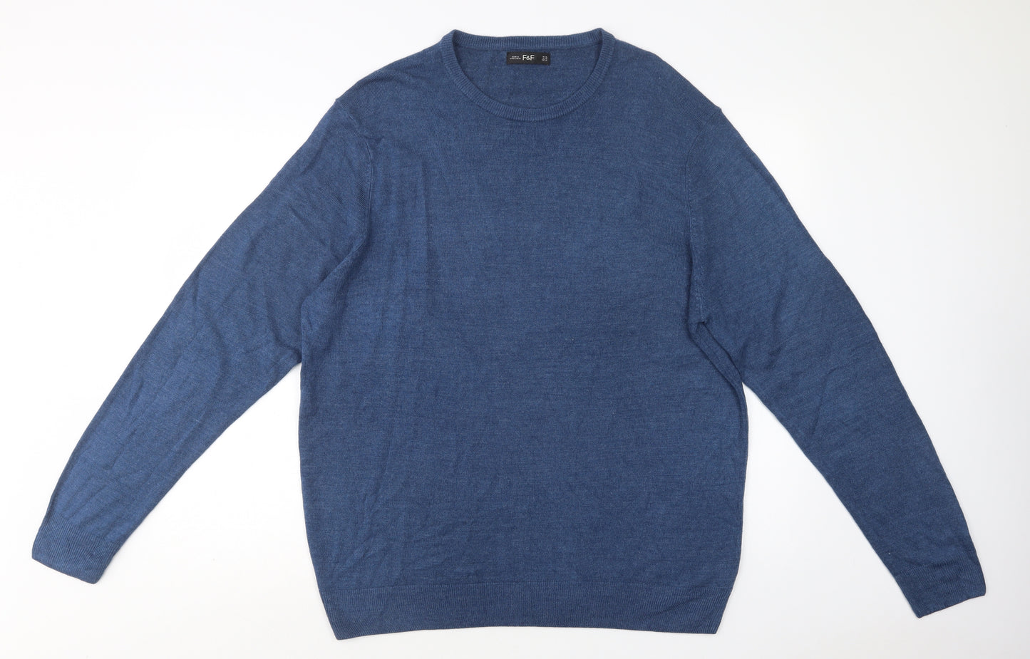 F&F Mens Blue Crew Neck   Pullover Jumper Size 2XL