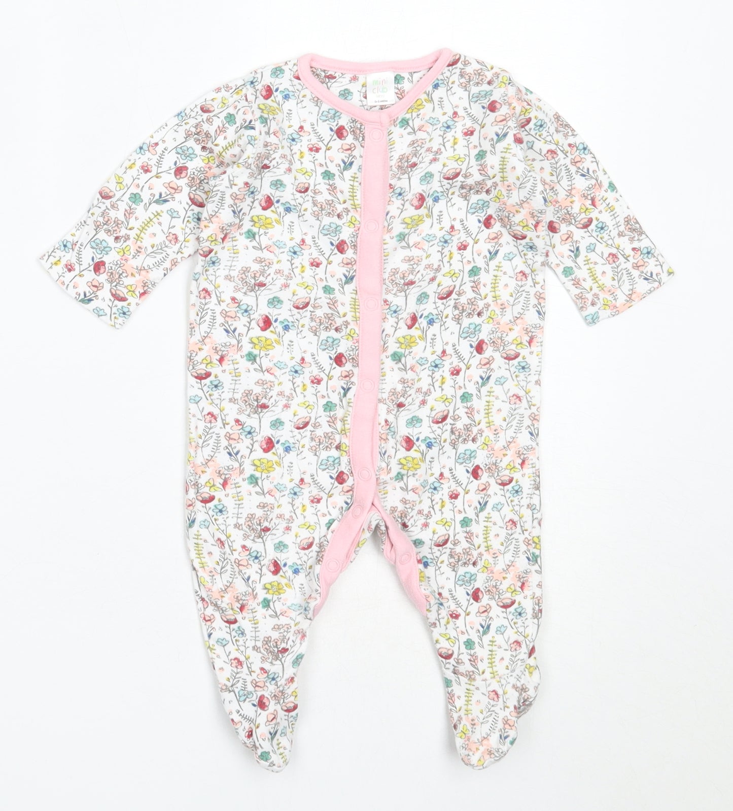 Mini Club Girls White Floral Cotton Babygrow One-Piece Size 0-3 Months