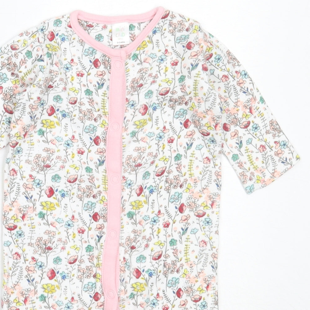 Mini Club Girls White Floral Cotton Babygrow One-Piece Size 0-3 Months