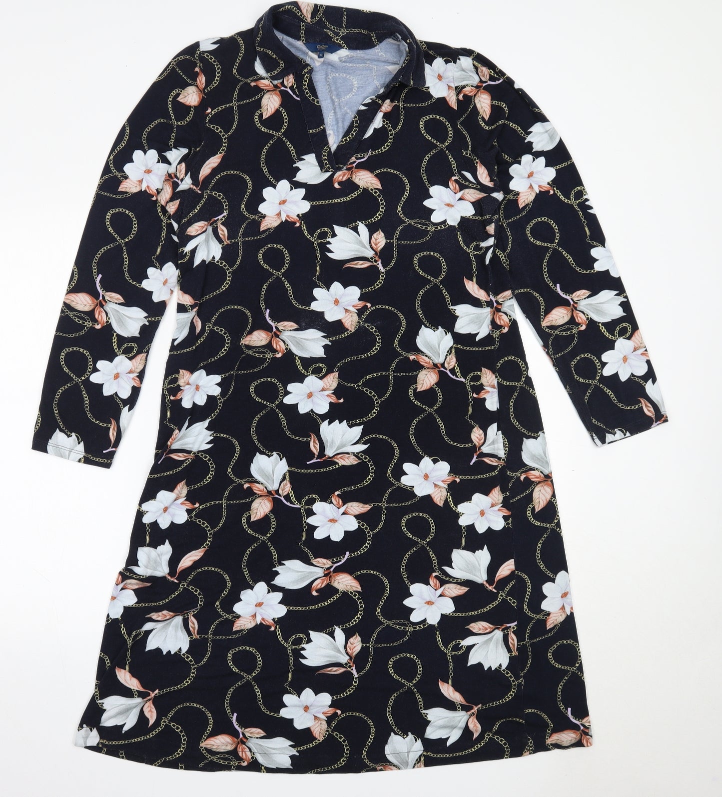 Cotton Traders Womens Blue Floral Viscose Shift  Size 14  Collared