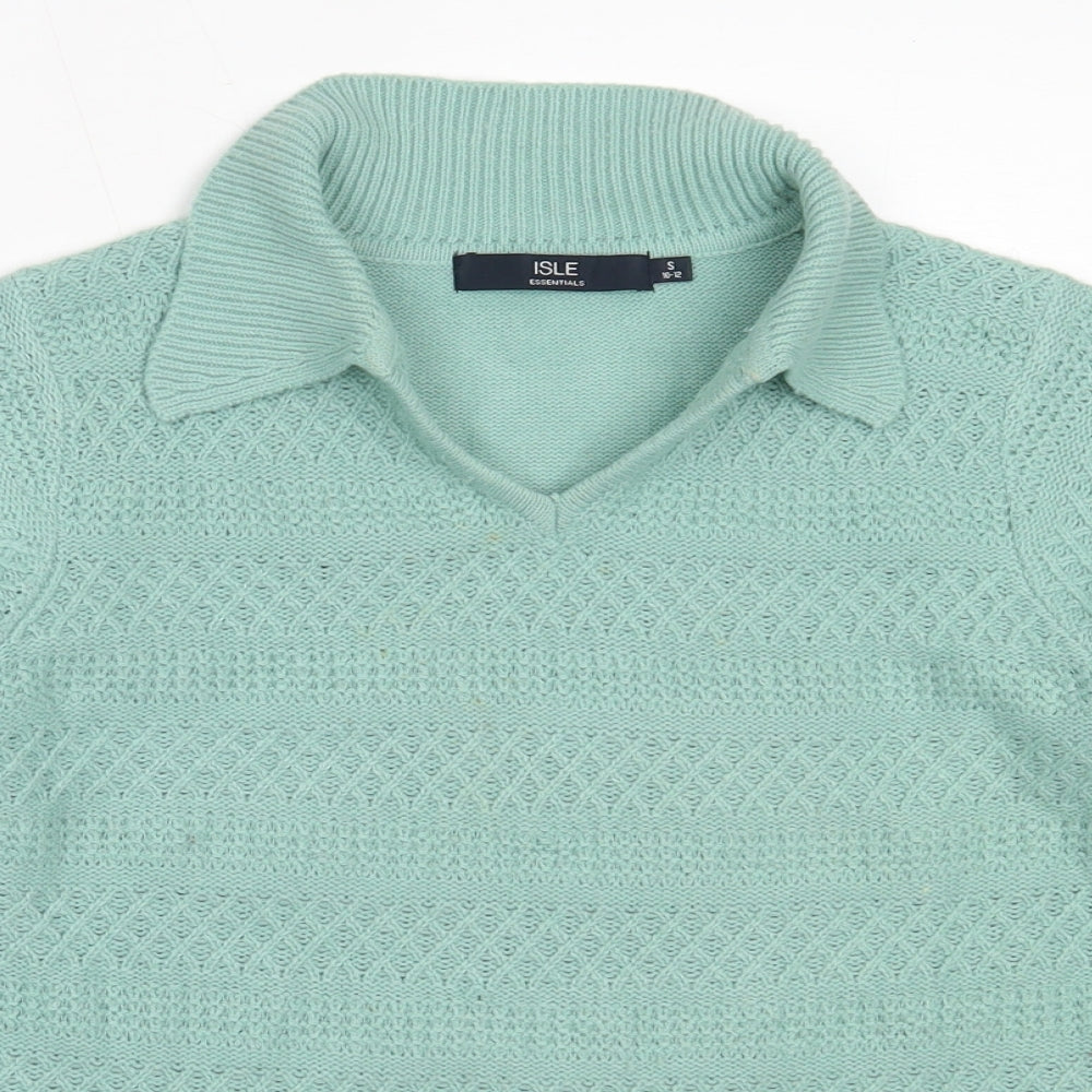 EWM Womens Green Collared  Acrylic Pullover Jumper Size S