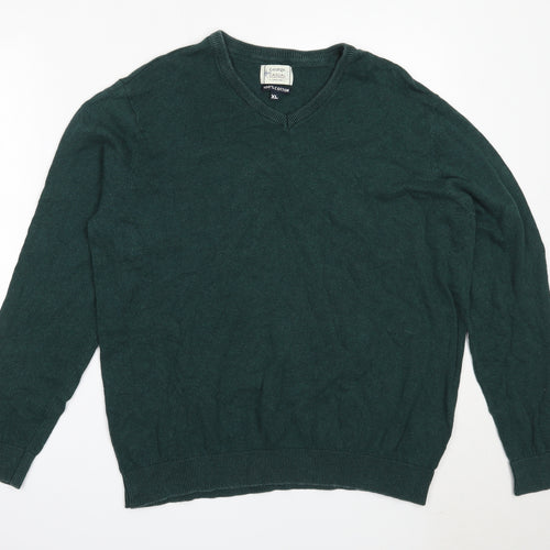 George Mens Green V-Neck  Cotton Pullover Jumper Size XL