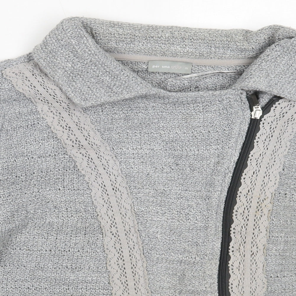 Per Una Womens Grey Round Neck  Acrylic Full Zip Jumper Size M