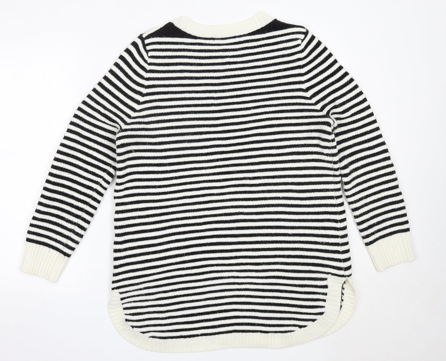 TU Womens Ivory Round Neck Striped Acrylic Pullover Jumper Size 16