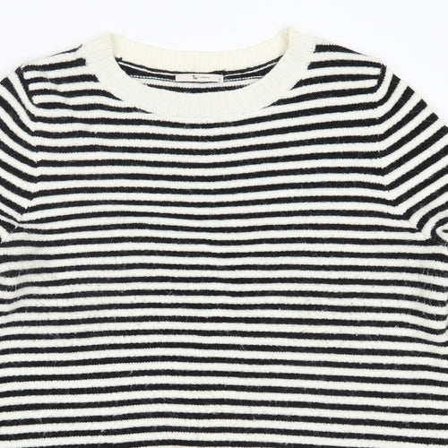 TU Womens Ivory Round Neck Striped Acrylic Pullover Jumper Size 16