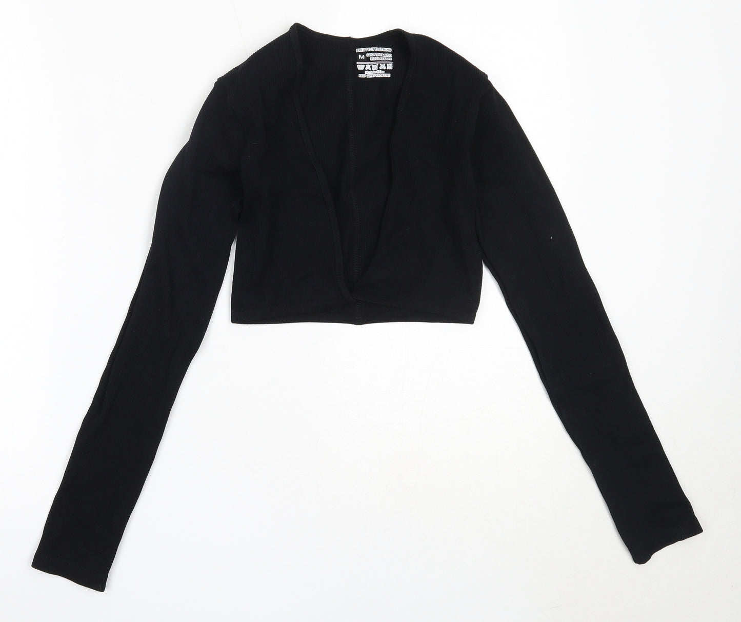 PRETTYLITTLETHING Womens Black  Polyamide Basic T-Shirt Size M V-Neck