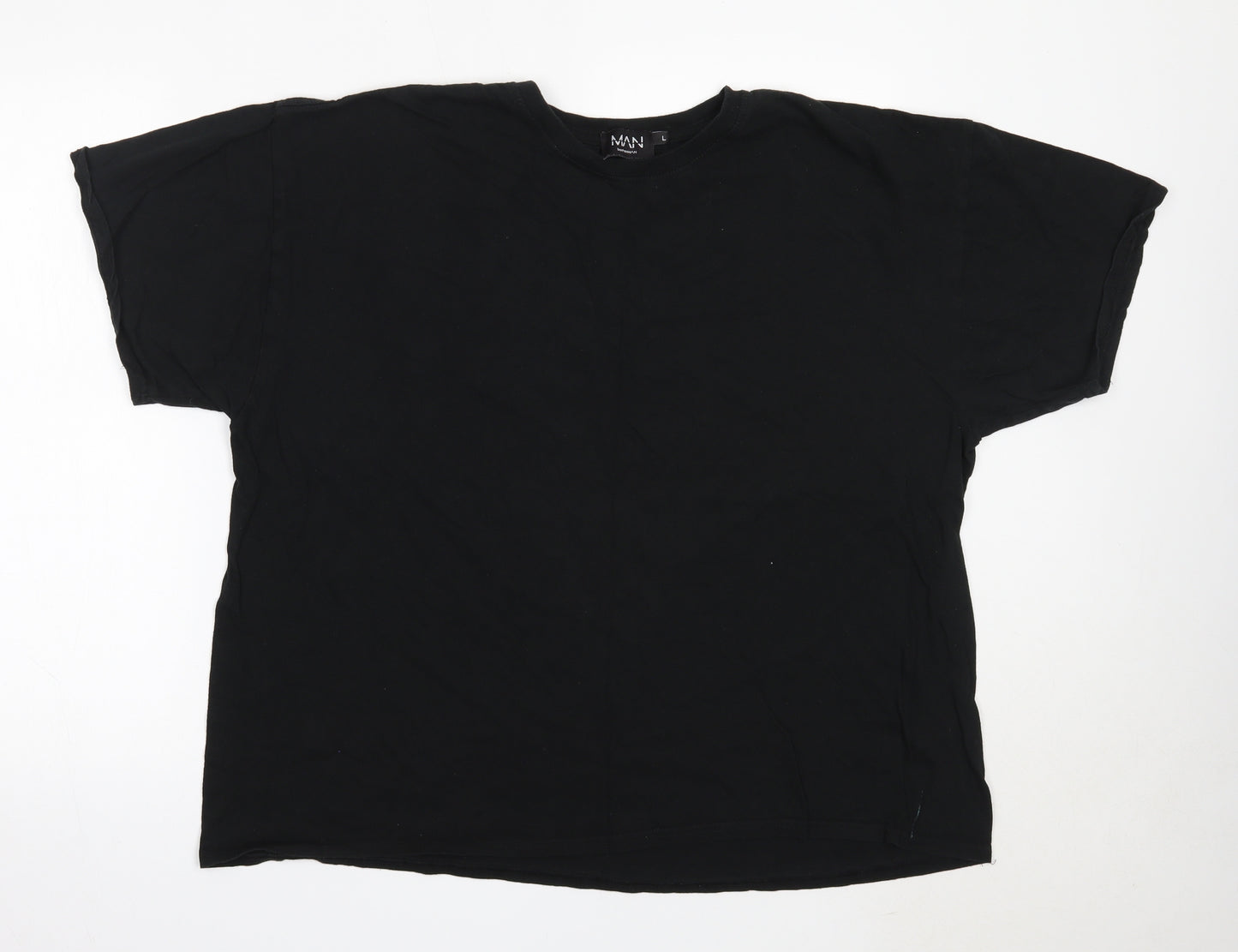 Boohoo Mens Black  Cotton  T-Shirt Size L Round Neck