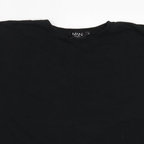 Boohoo Mens Black  Cotton  T-Shirt Size L Round Neck