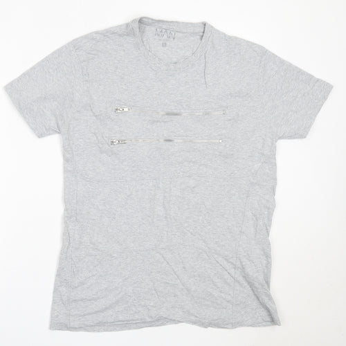 Boohoo Mens Grey  Cotton  T-Shirt Size L Round Neck