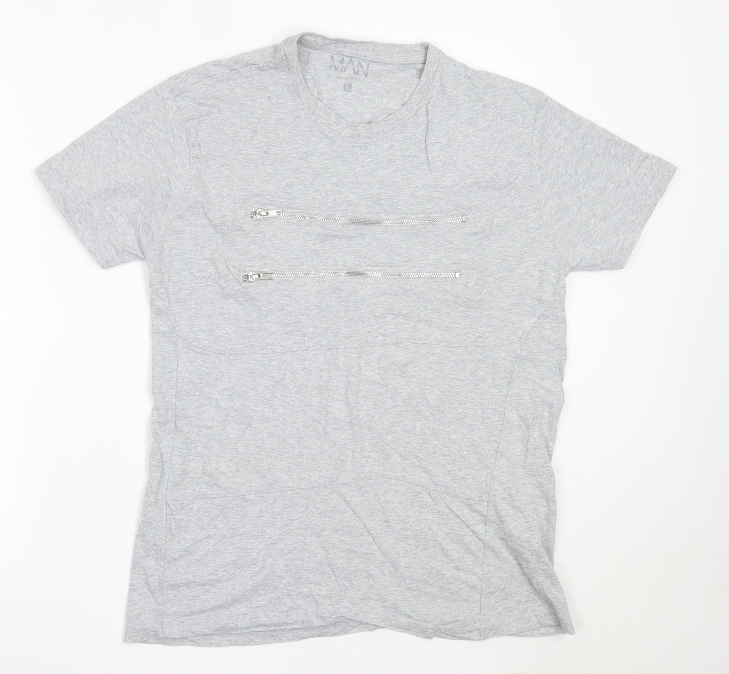 Boohoo Mens Grey  Cotton  T-Shirt Size L Round Neck