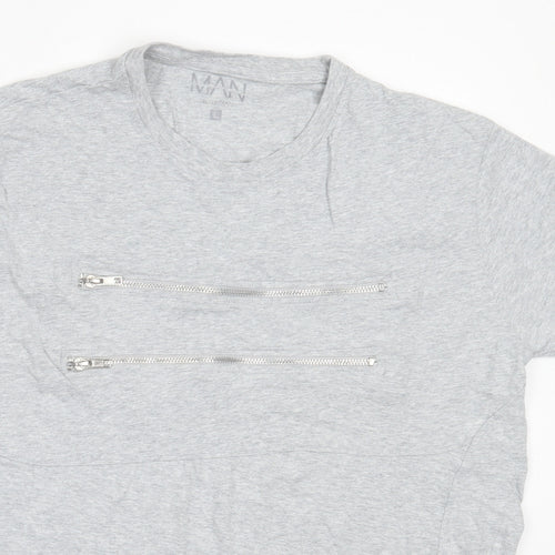 Boohoo Mens Grey  Cotton  T-Shirt Size L Round Neck