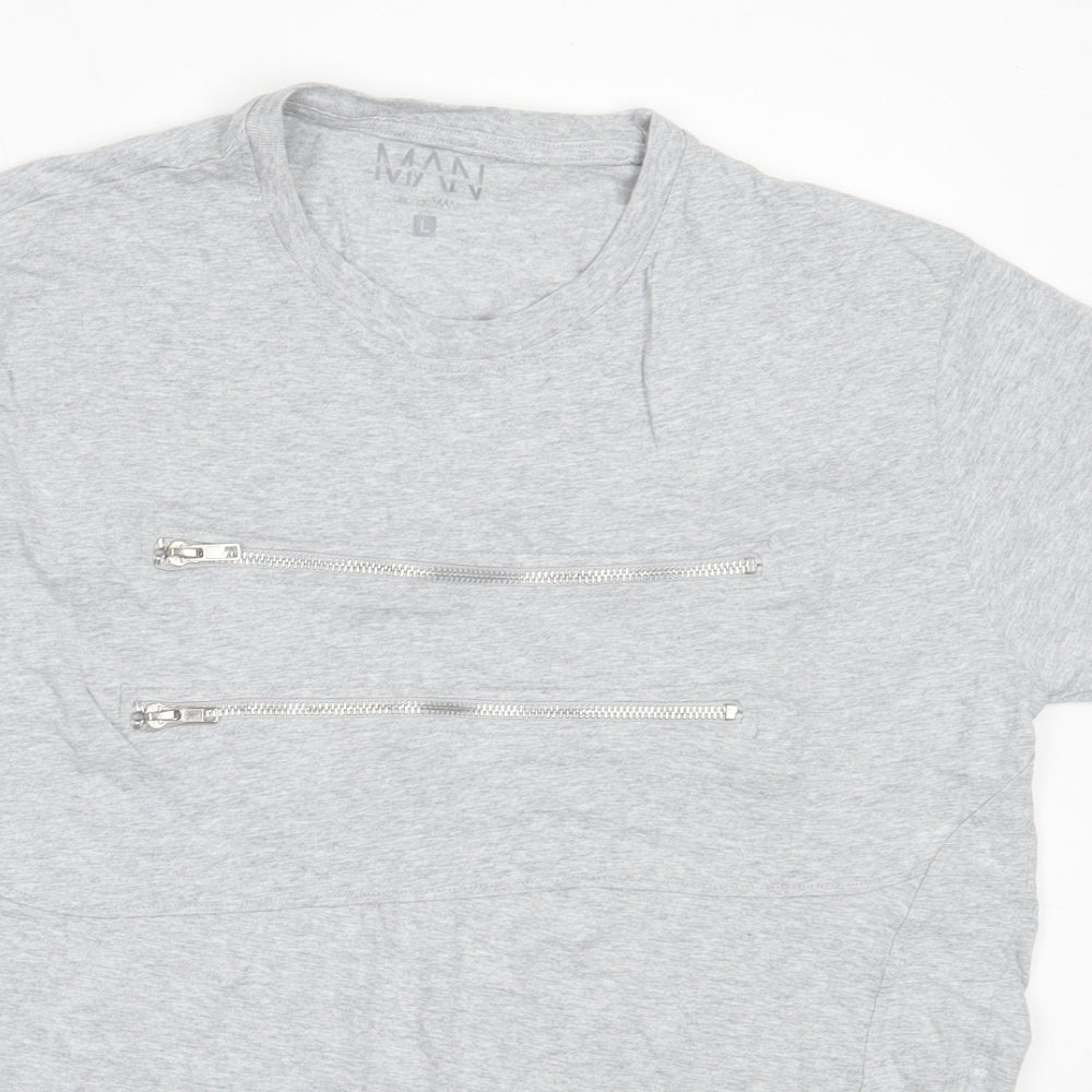 Boohoo Mens Grey  Cotton  T-Shirt Size L Round Neck