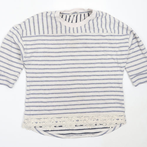 George Womens Ivory Round Neck Striped Polyester Pullover Jumper Size 14